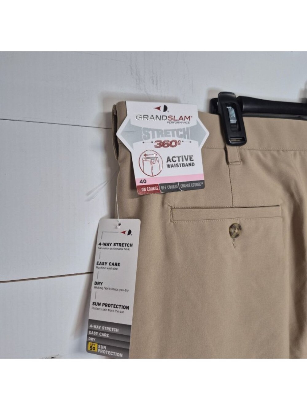 Grand Slam Mens Khaki 4-Way Stretch Golf Shorts With Active Waistband Sun Protec - Picture 6 of 7
